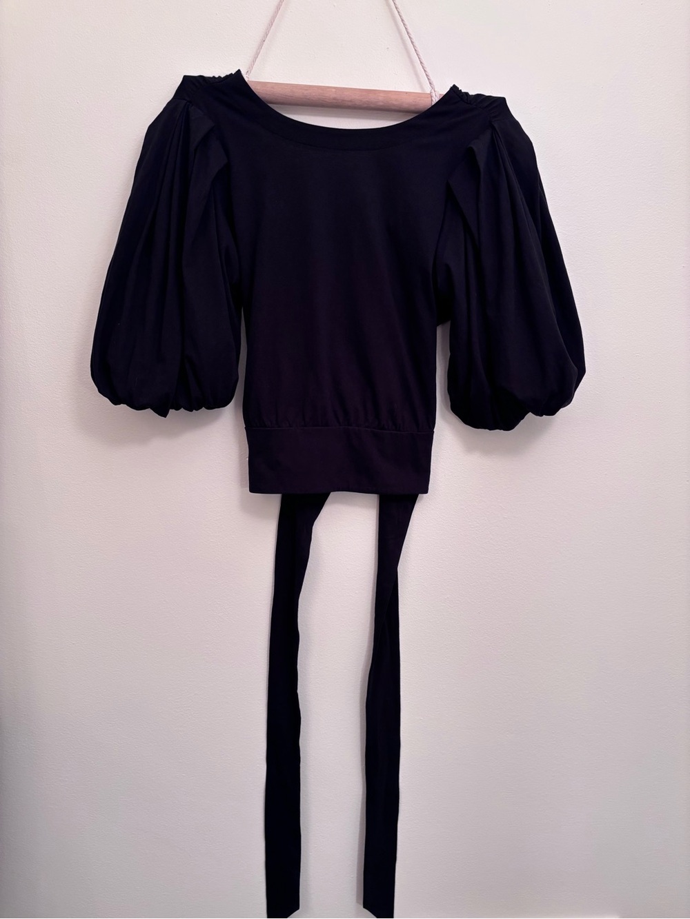 Express Black Puff Sleeve Tie-Back Blouse